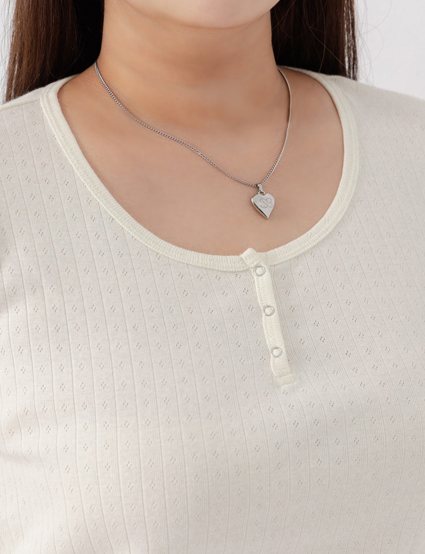 Jacquard Ribbed Button-Front Plus Size Crewneck Top