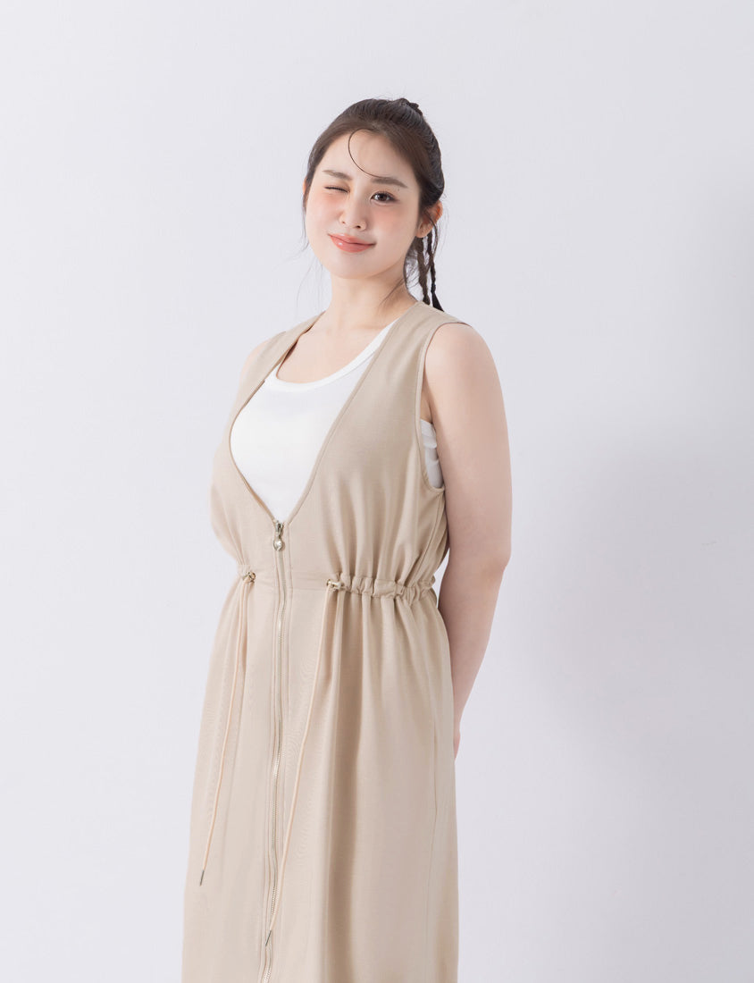 Ultra-Light Space Cotton Zip Front Plus Size Maxi Dress