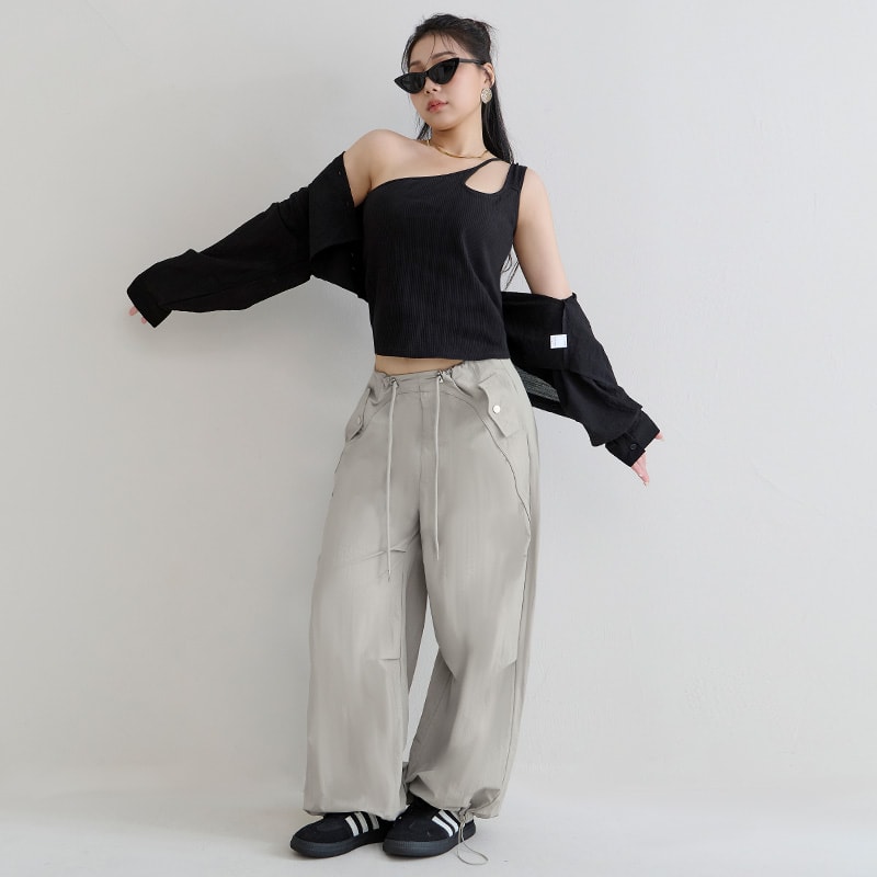 MUA! Edgy Utility Cargo Drawstring Pleated Plus Size Wide Leg Pants