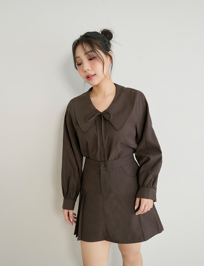 Asymmetrical Pleated Elastic Back Waist Twill Plus Size Mini Skirt