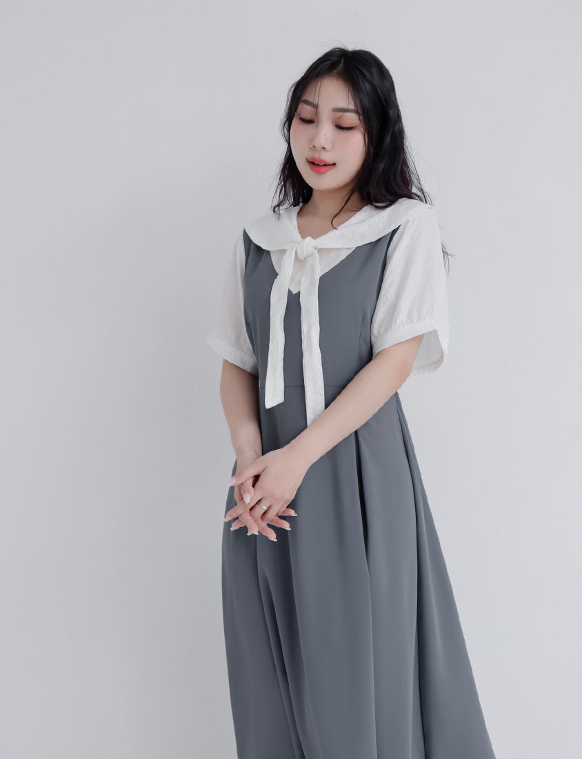 Mixed-Material Patchwork Faux Two-Piece Plus Size Maxi Dress