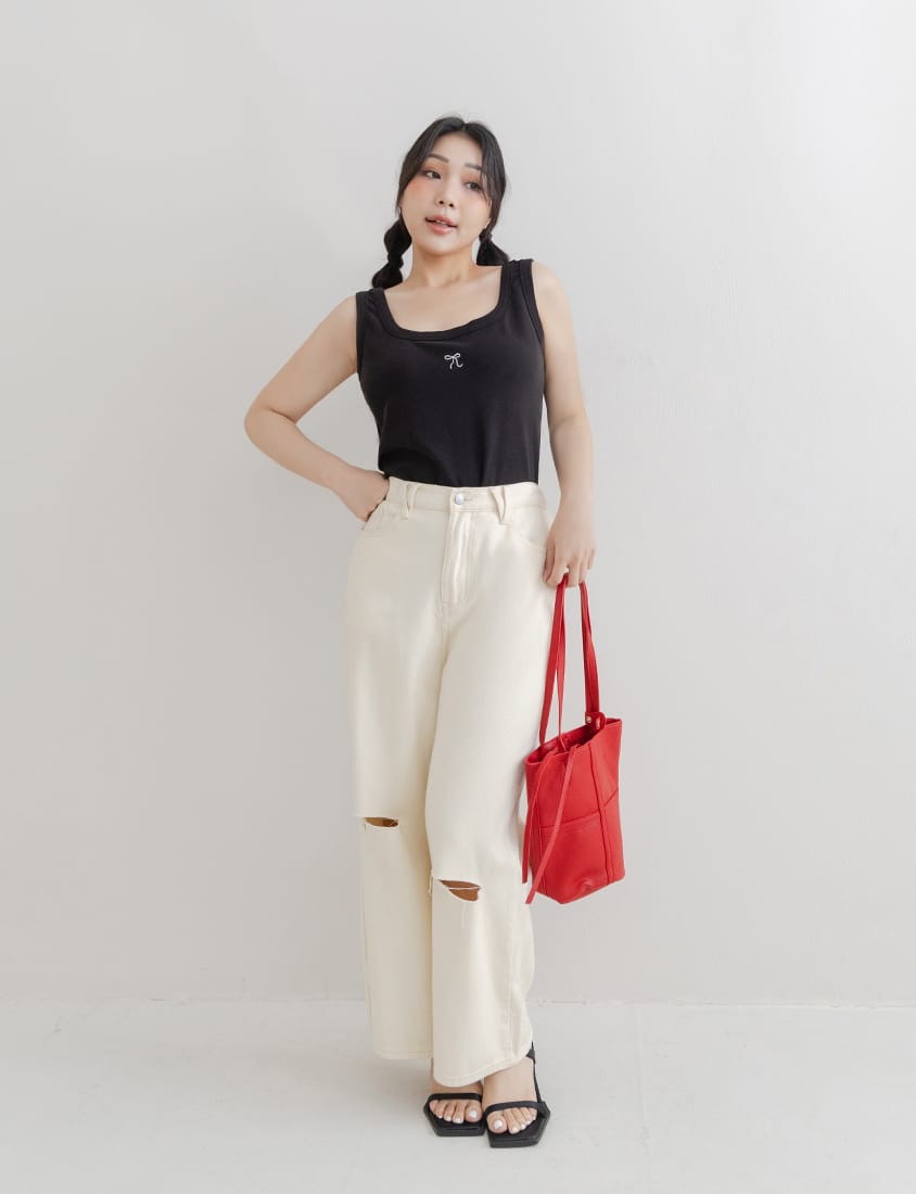 Crew Neck Bow Tie Embroidered Plus Size Cami