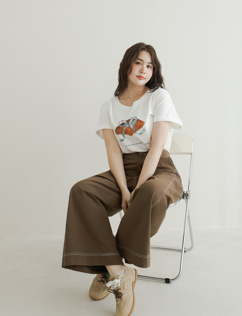 Color-Block Stitched Twill Cotton Straight-Leg Plus Size Pants
