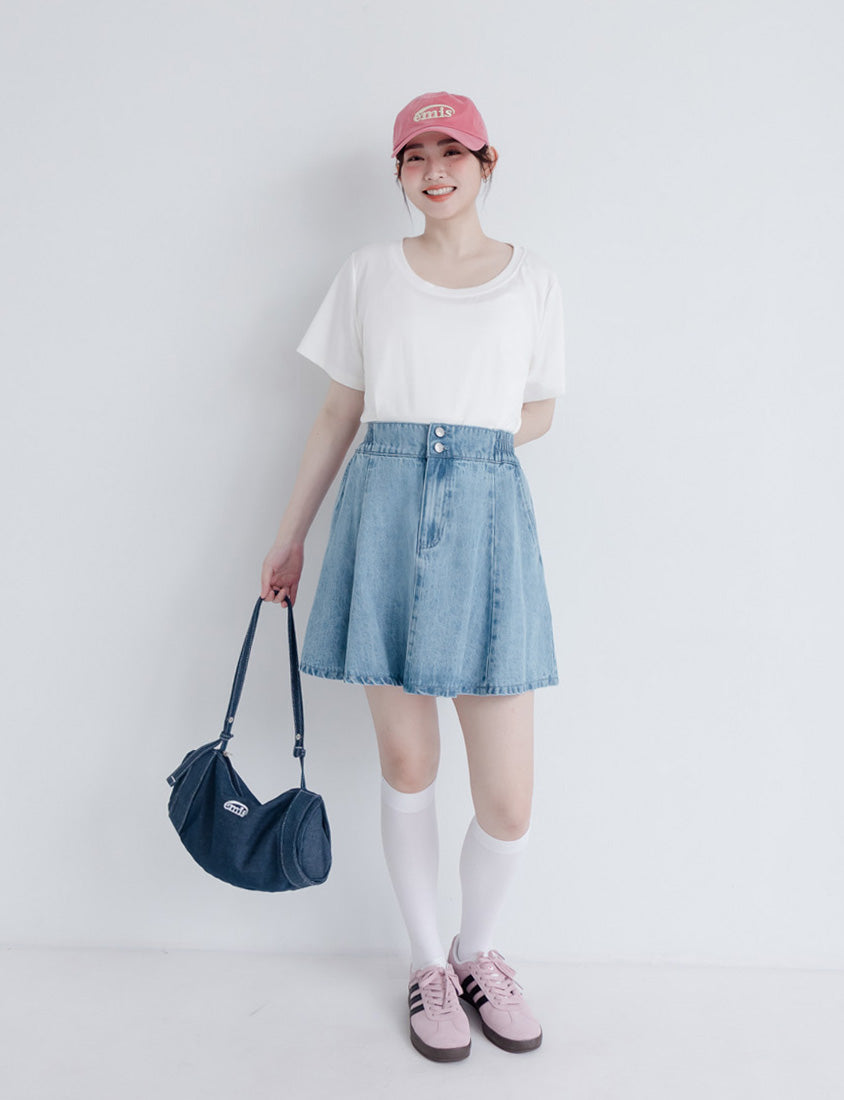 Silky Cool Flare Plus Size Denim Skirt (With Inner Shorts)