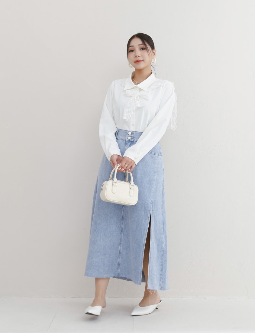 MISS. Two Piece Korean Style Lace Chiffon Plus Size Blouse (With Shawl)