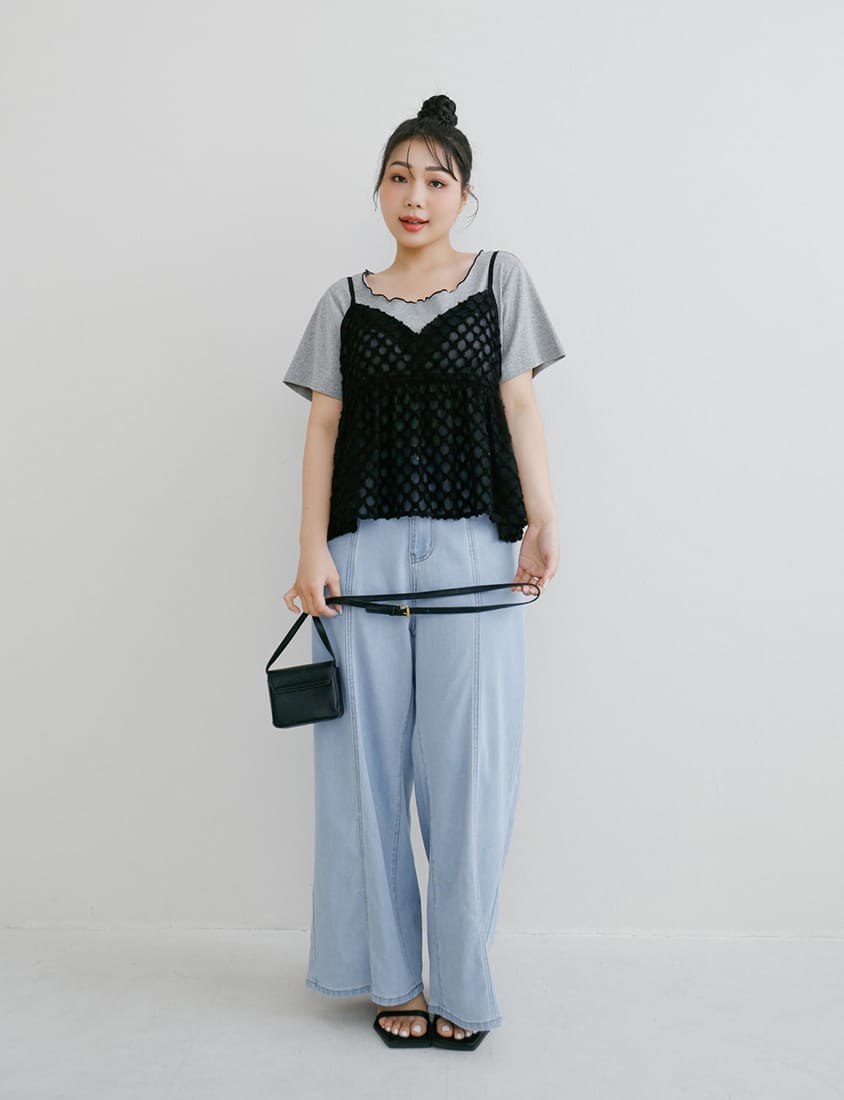 Two-Piece Japanese-Style Color-Block Plus Size Top Set