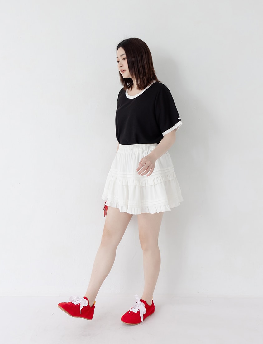 Colorblock Waffle Heart Embroidery Plus Size Top