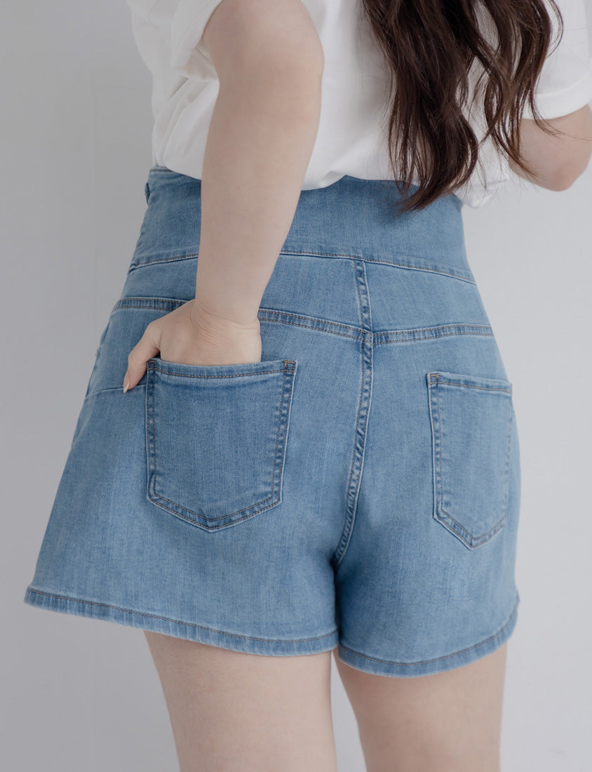 Cross Waist Tummy Flattering Plus Size Denim Shorts