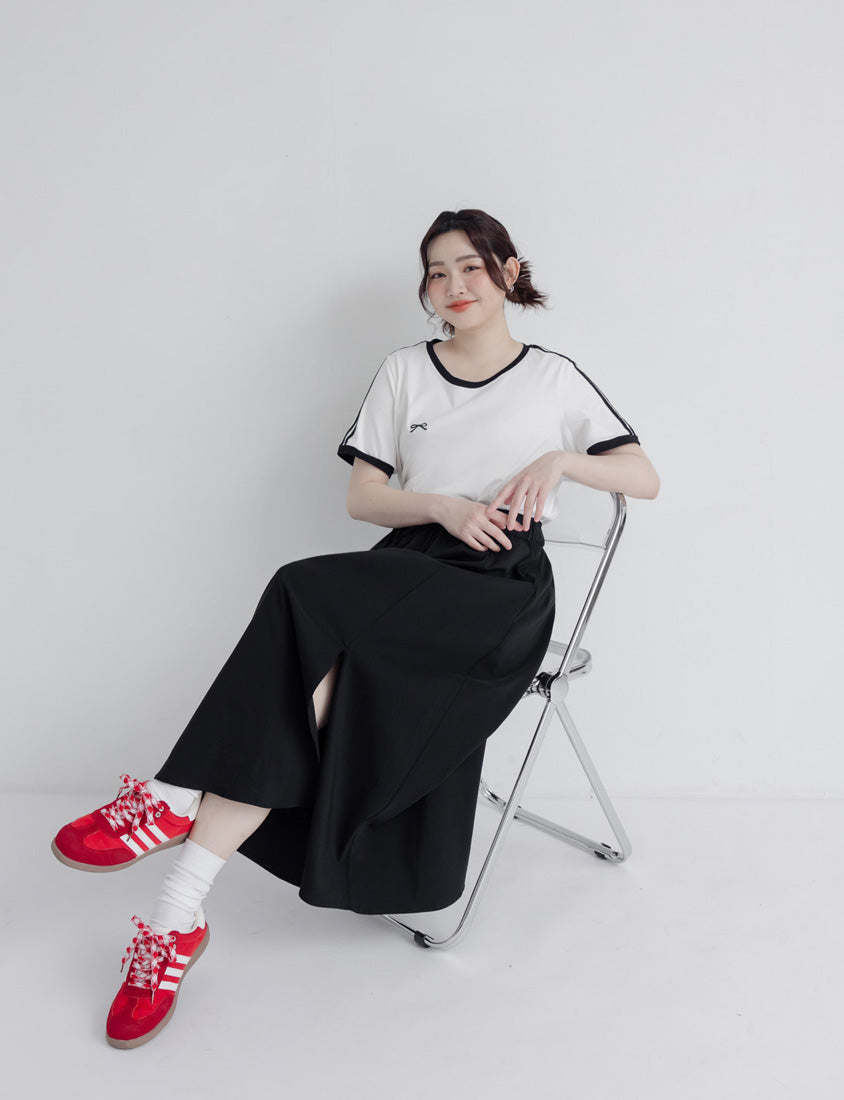 American Style Sporty Bow Embroidery Plus Size Tee