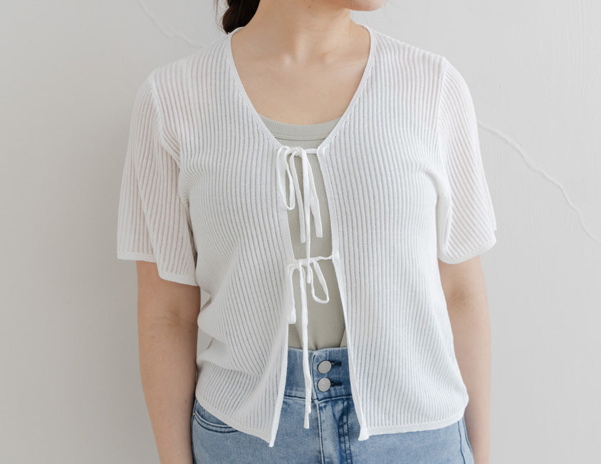 Front Tie Sheer Hollow Plus Size Knit Cardigan