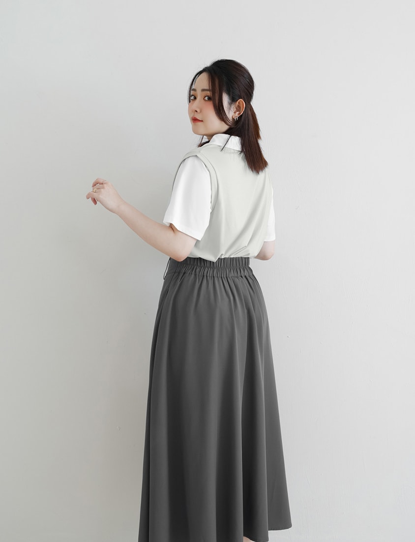 MISS. Elegant Wide Pleated Elastic Back Waist Plus Size Maxi Skirt