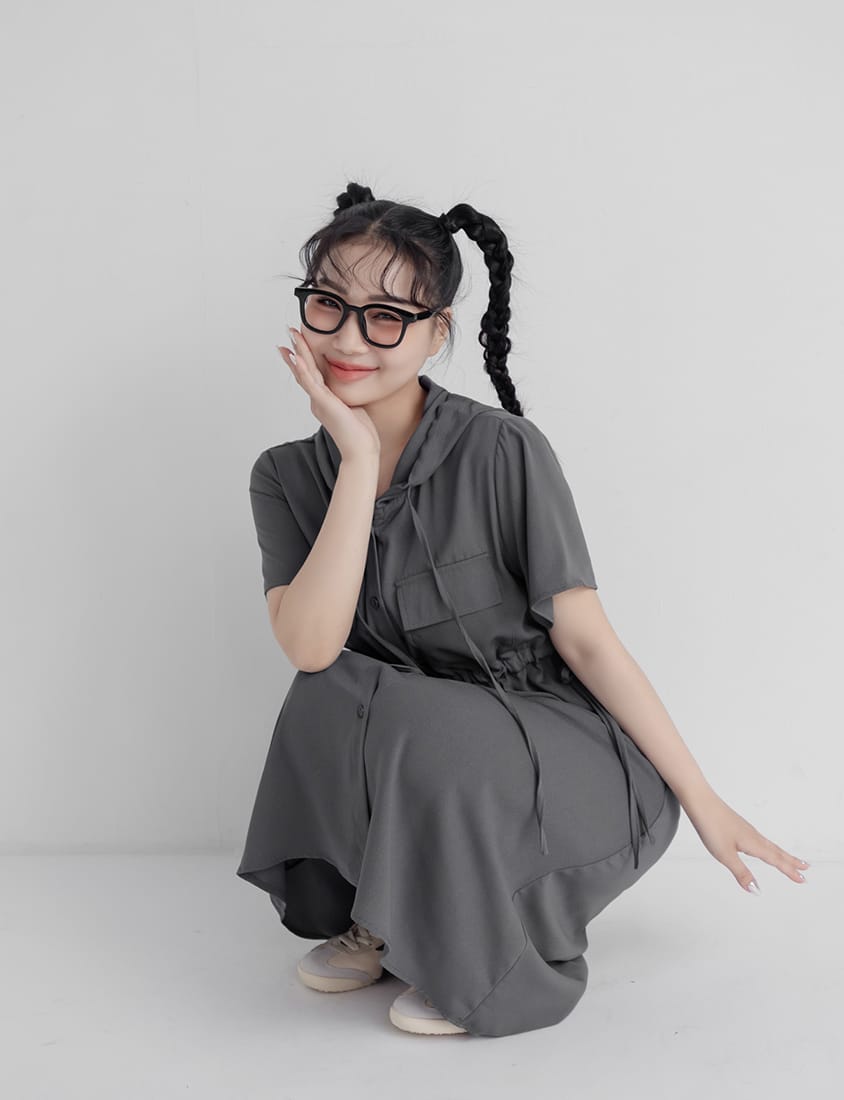 Cargo Hooded Button-Up Plus Size Maxi Dress