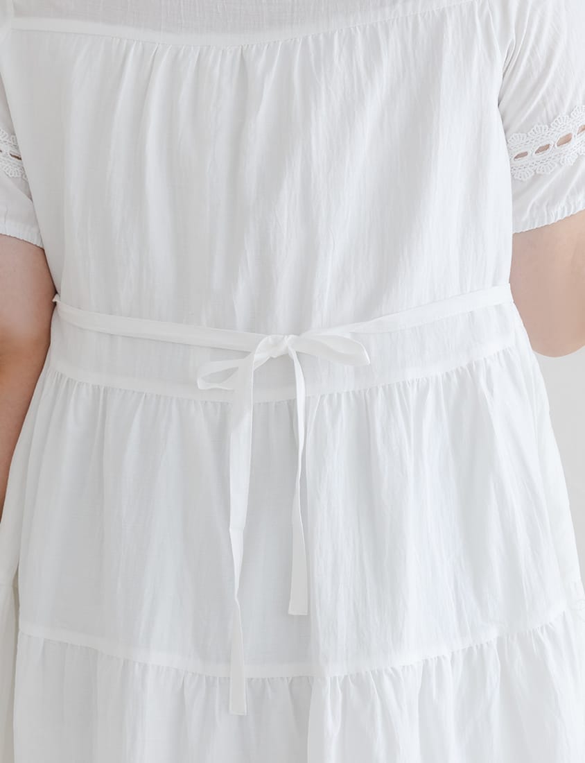 Intricate Lace Tie-Waist Flare Plus Size Mini Dress