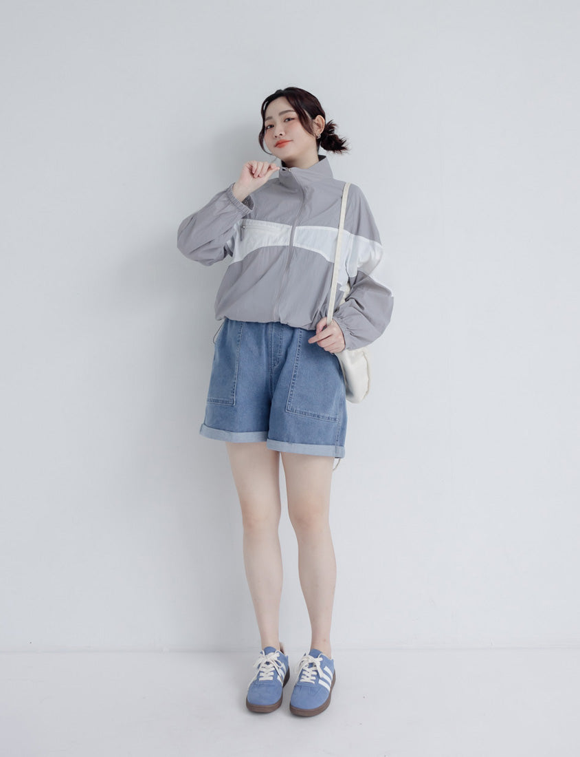 Playful Contrasting Sports Plus Size Trench Coat
