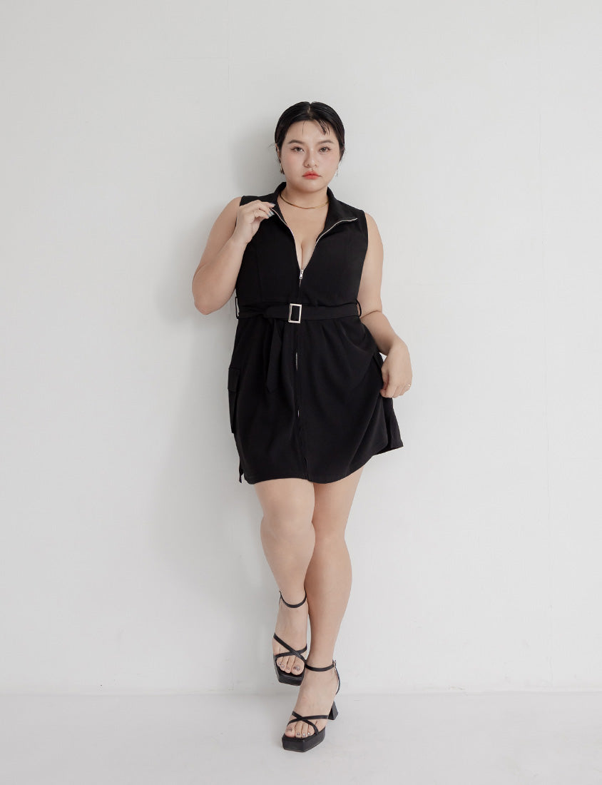 MUA! Utility Cargo Zip-Up Plus Size Sleeveless Dress (With Belt)