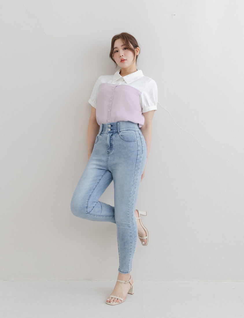 Faux Two-Piece Asymmetric Color-Block Plus Size Shirt