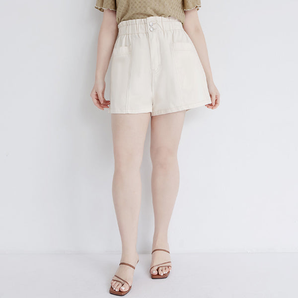 Playful Bubble Hem Twill Drawstring Plus Size Shorts
