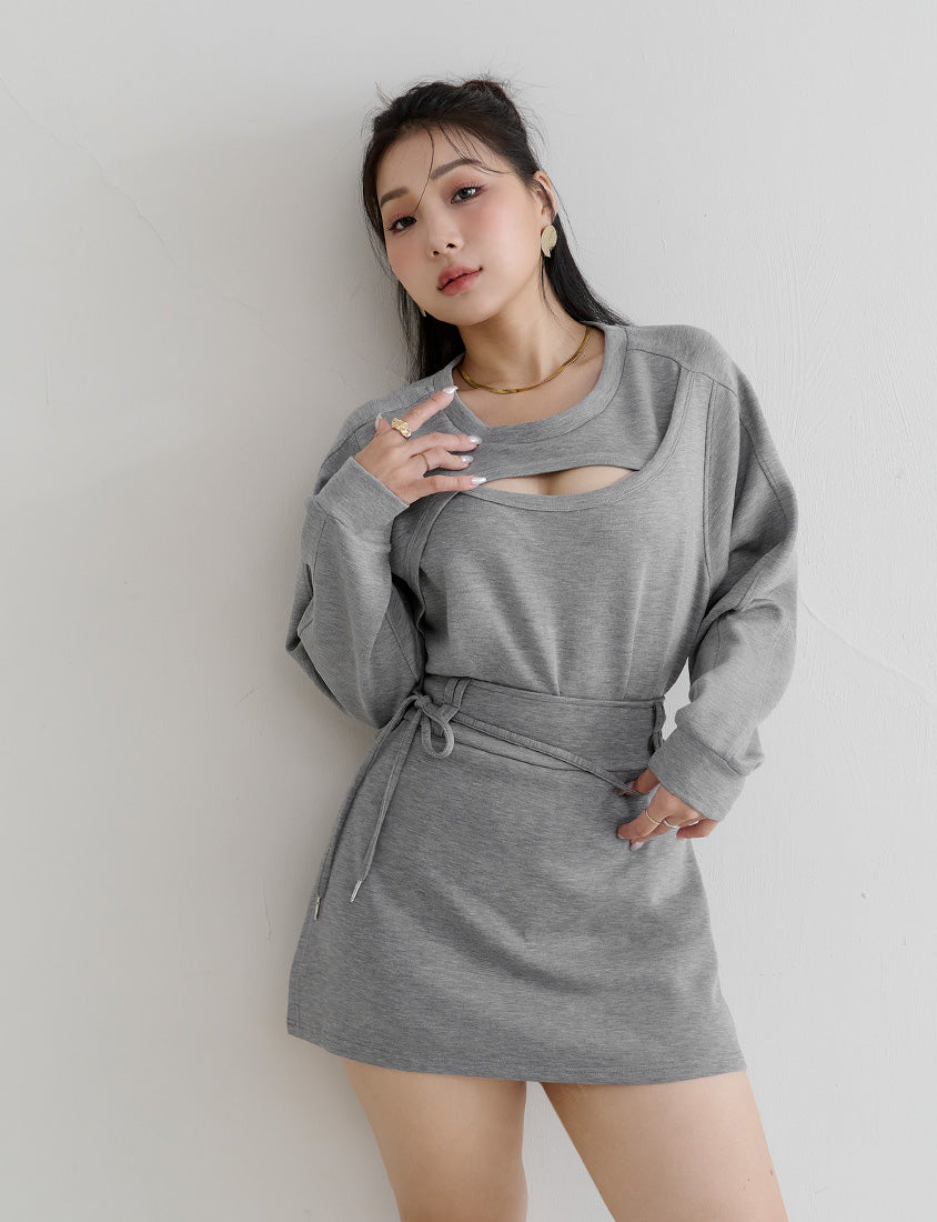 MUA! Cloud Cotton Front Cut-Out Plus Size Long Sleeve Top