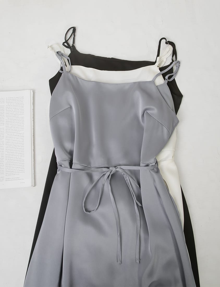 MISS. Satin A-Line Adjustable Strap Plus Size Cami Dress (with Waist Tie)