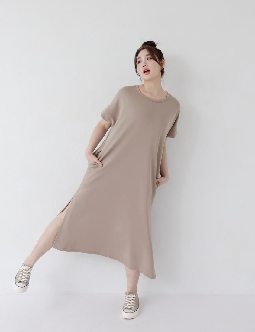 Casual Crew Neck Waist Tie Plus Size Maxi Dress