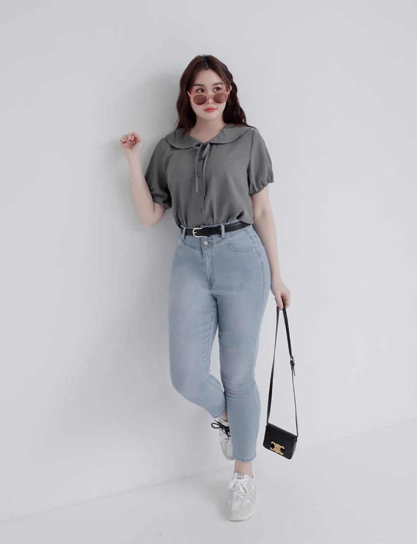 Sweet Front-Tie Oversized Plus Size Collar Blouse