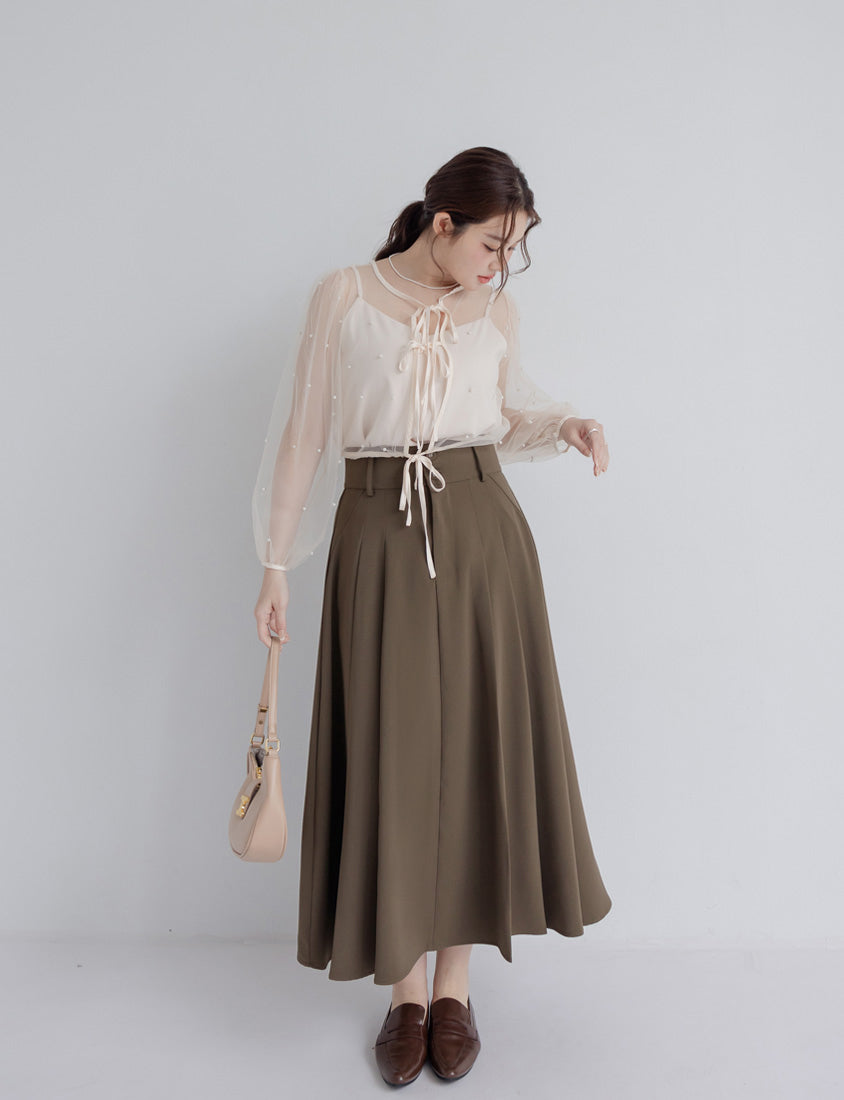 MISS. Wrinkle-Resistant Tummy Flattering with Back Elastic Plus Size Tailored Maxi Skirt