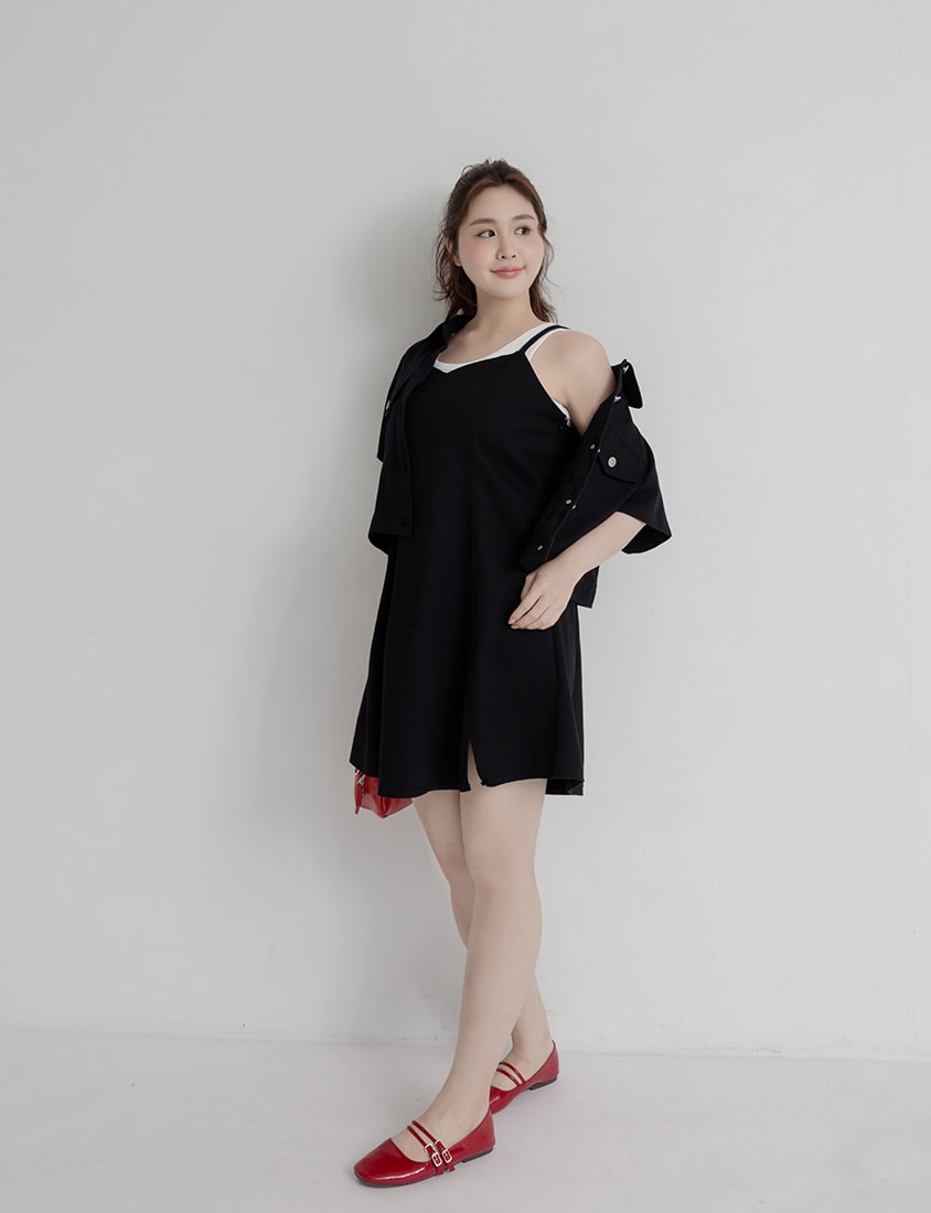 Sweetheart Neck Twill Cami Plus Size Mini Dress