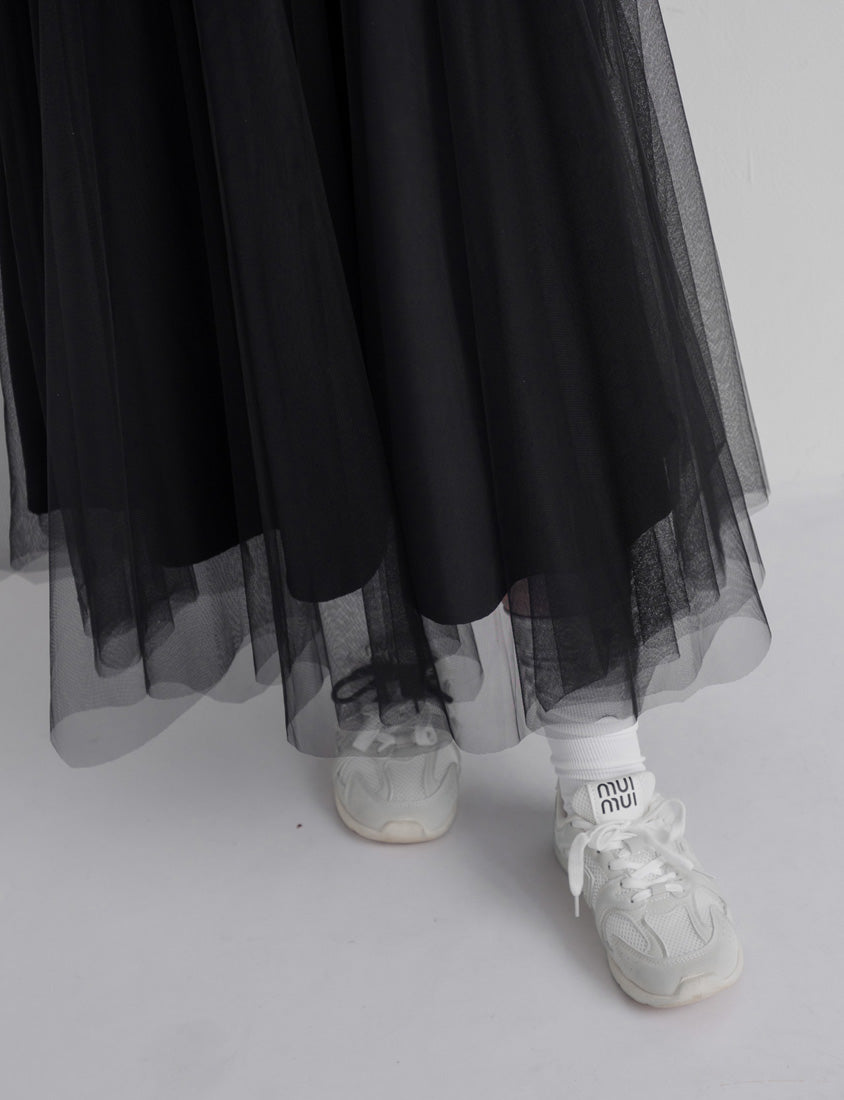 Romantic Layered Flowing Elastic Waist Plus Size Tulle Skirt