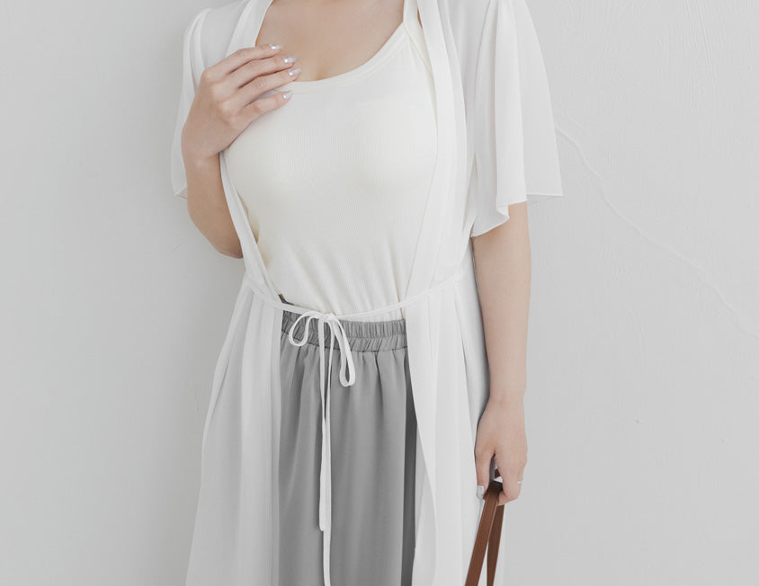 Sheer Vacation-Style Plus Size Long Cover-Ups (with Waist Tie)