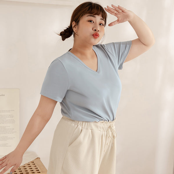 V-Neck Multicolor Plus Size Comfy Slim Tee
