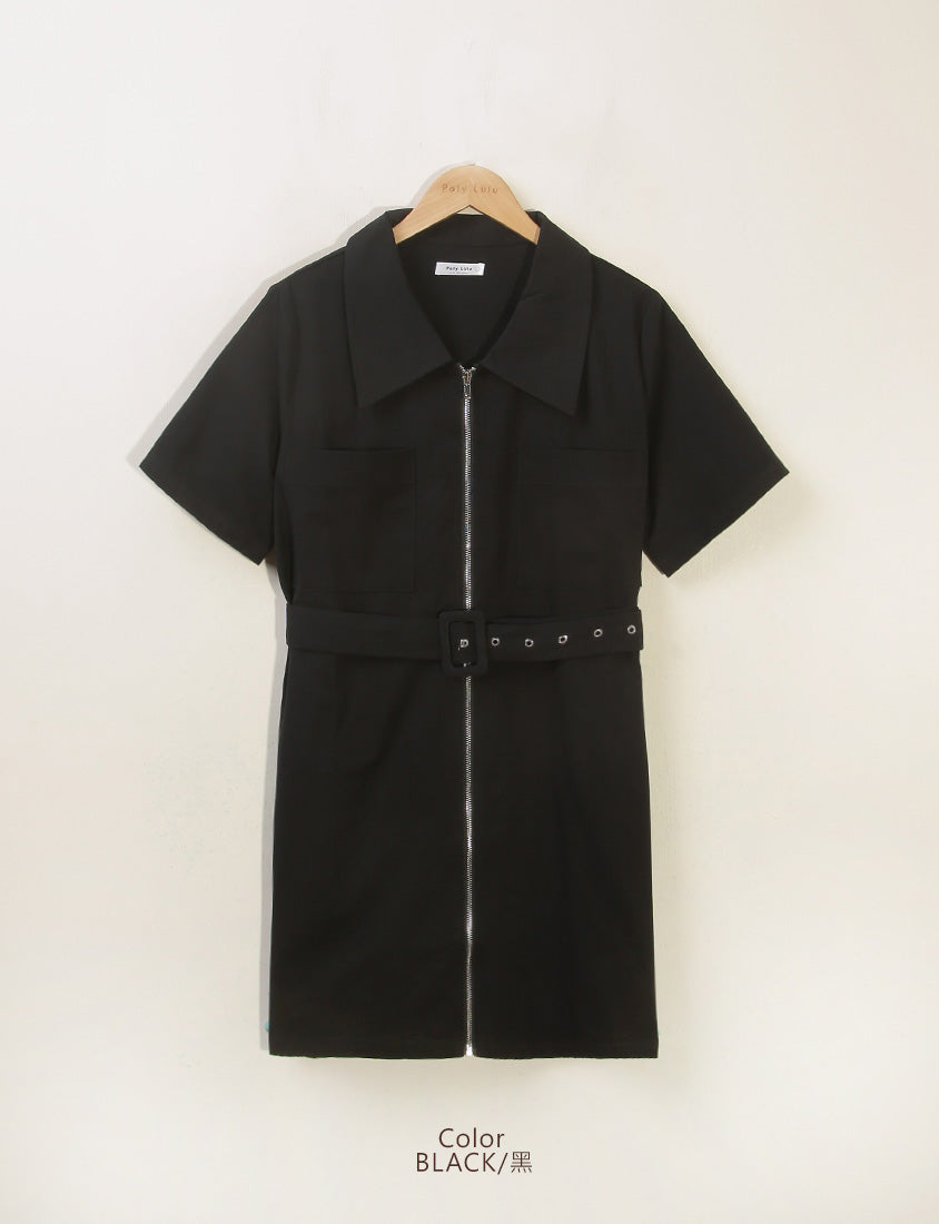 Casual Cargo Zip-Front Plus Size Mini Dress (With Belt)