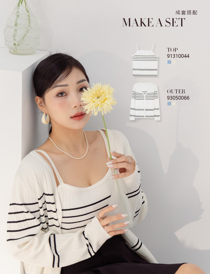 MISS. Contrast Stripe Ice Silk Plus Size Knit Cardigan