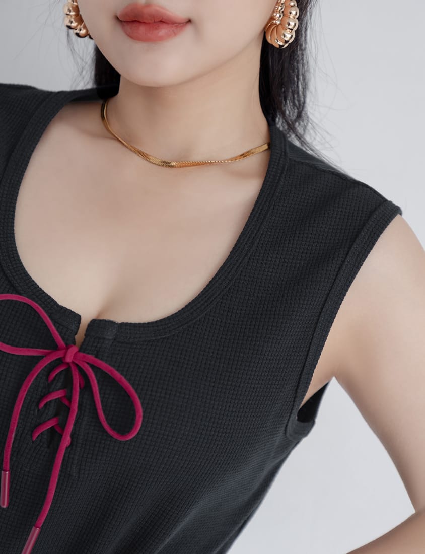 MUA! U-Neck Colorblock Wide-Strap Tie Plus Size Tank