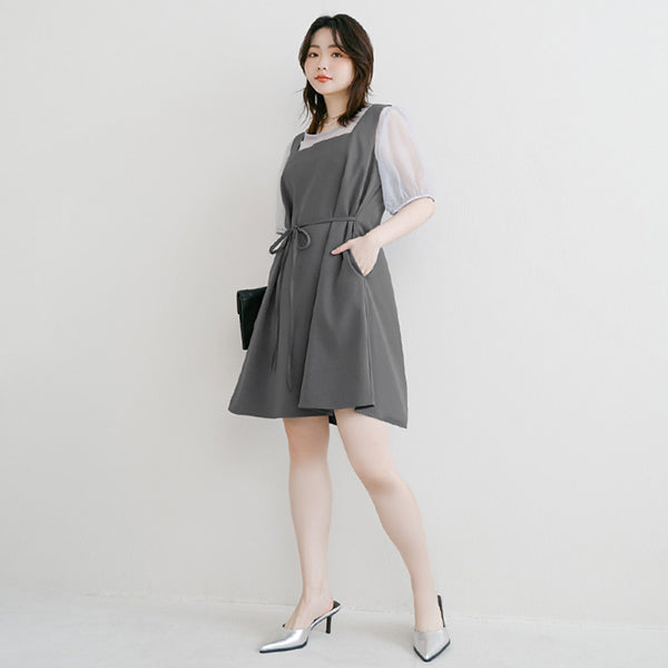 MISS. Structured Lightweight Square Neck Tailored Plus Size Mini Dress
