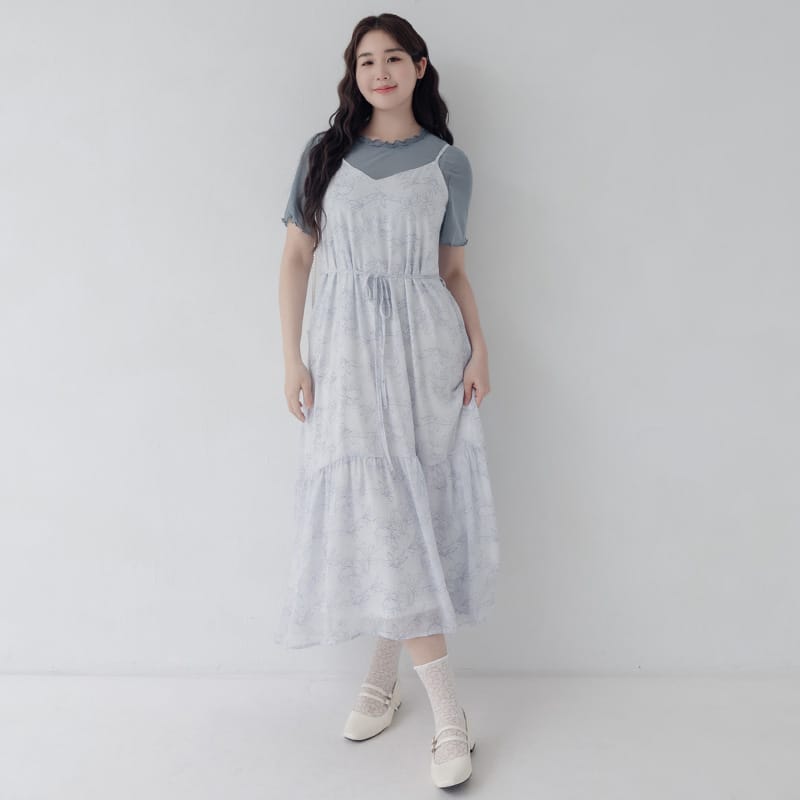 Adjustable Hand-Painted Floral Cami Dress (with Waist Tie)