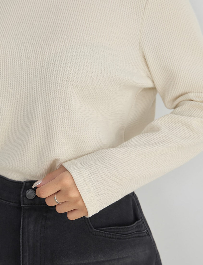 Casual Versatile Waffle Knit Plus Size Long Sleeve Top