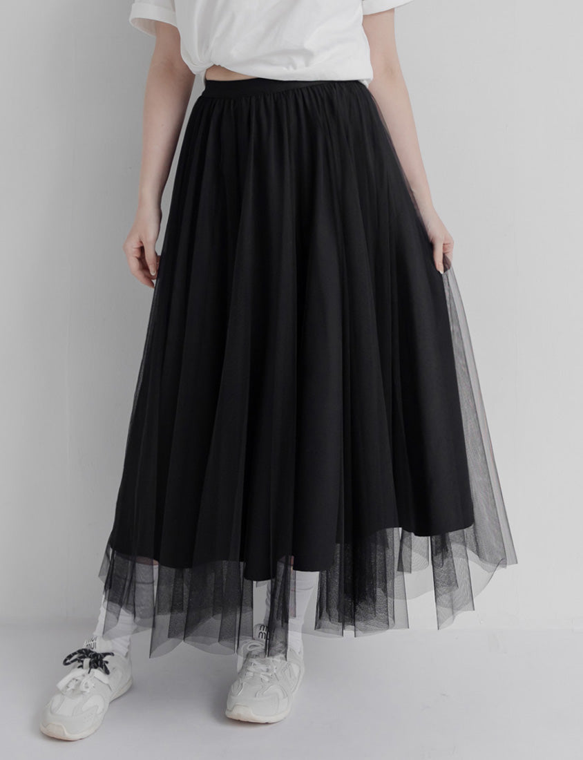 Romantic Layered Flowing Elastic Waist Plus Size Tulle Skirt