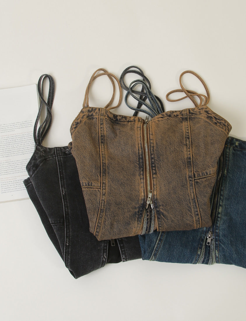 MUA! Distressed Zip-Up Convertible Plus Size Denim Vest