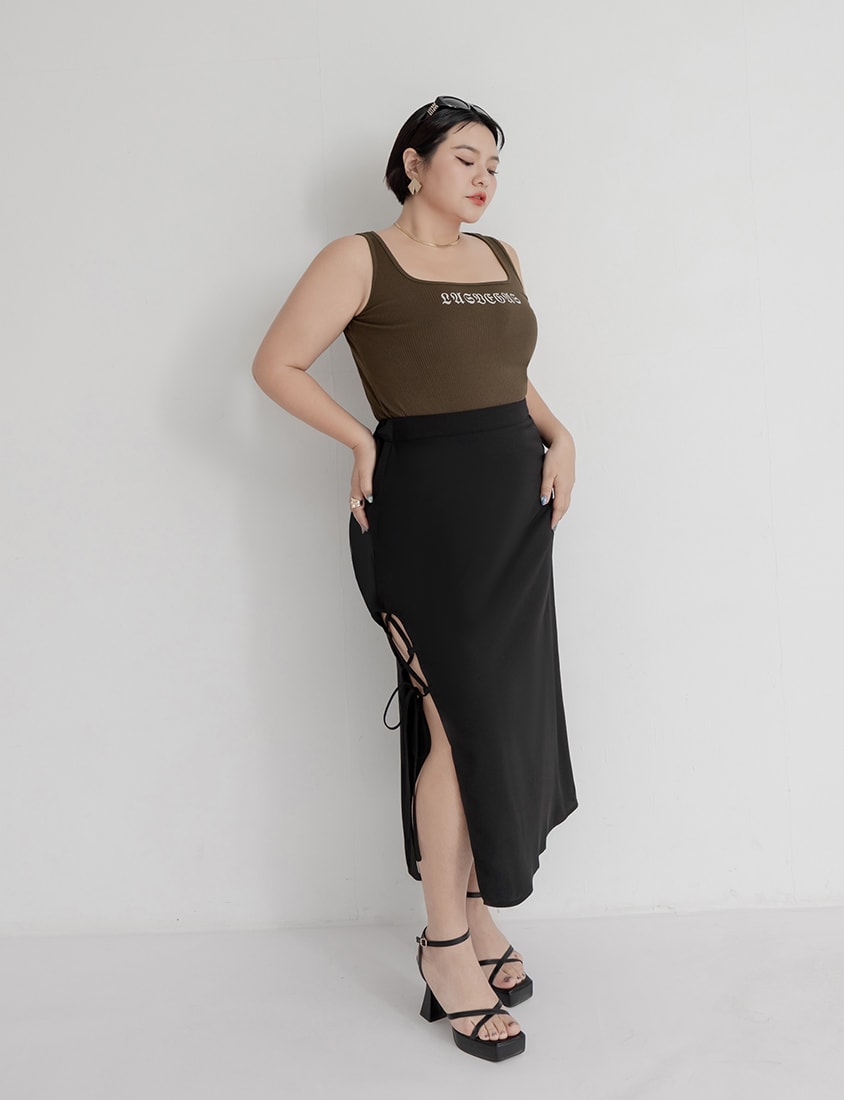 MUA! Hot Side Tie Elastic Back Waist Plus Size Maxi Skirt (with Belt)