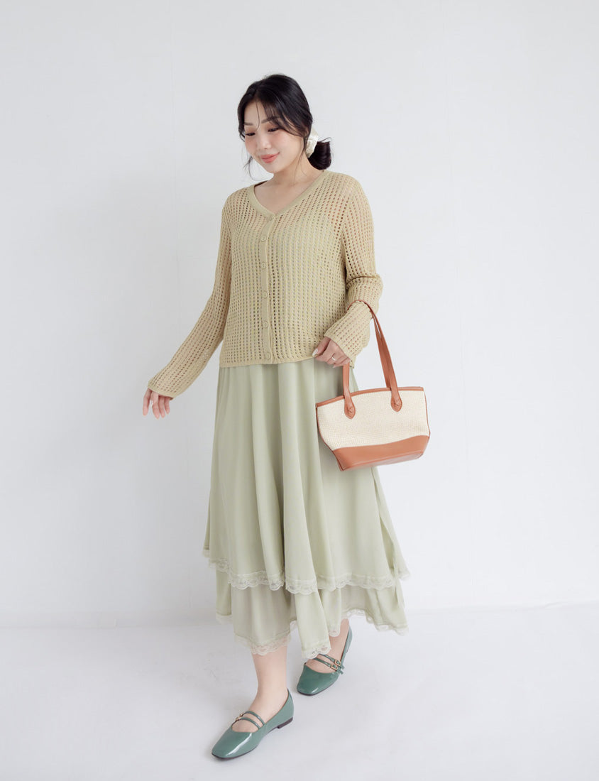 V-Neck Multicolor Ice Silk Plus Size Knit Cardigan