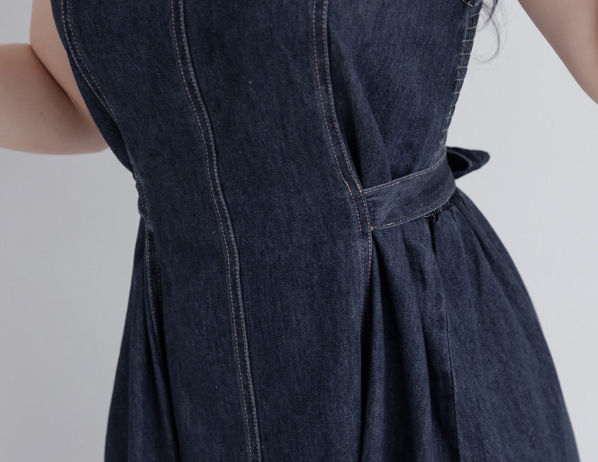 Adjustable Back Elastic Waist Plus Size Denim Mini Dress
