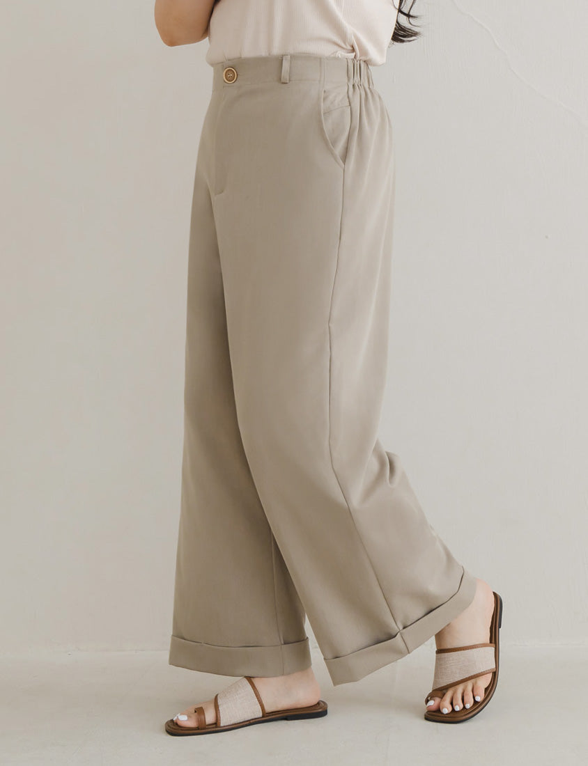 Back Elastic Tapered Cuffed Hem Twill  Plus Size Pants