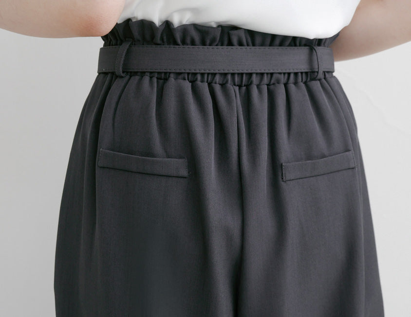 MISS. High-Waisted Bubble Hem Wrinkle-Free Belted Plus Size Wide-Leg Pants