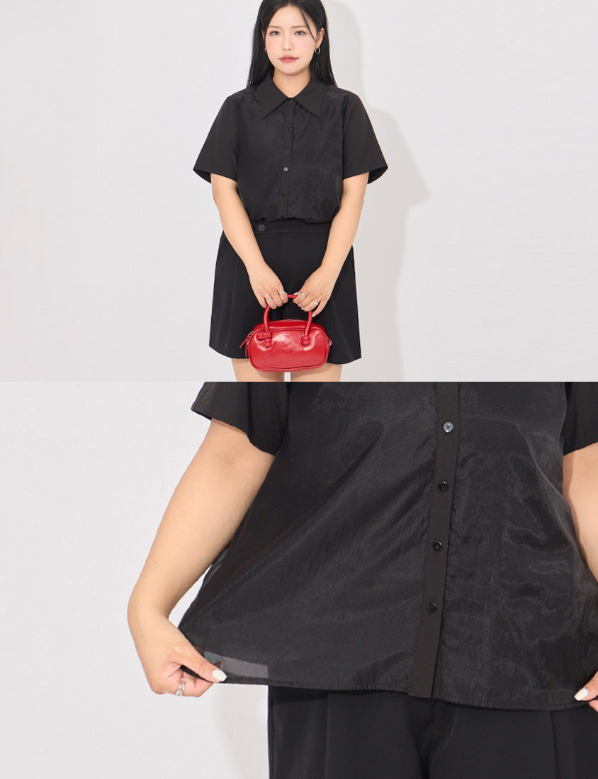 MORE U Elegant Sheer Double-Layer Plus Size Shirt