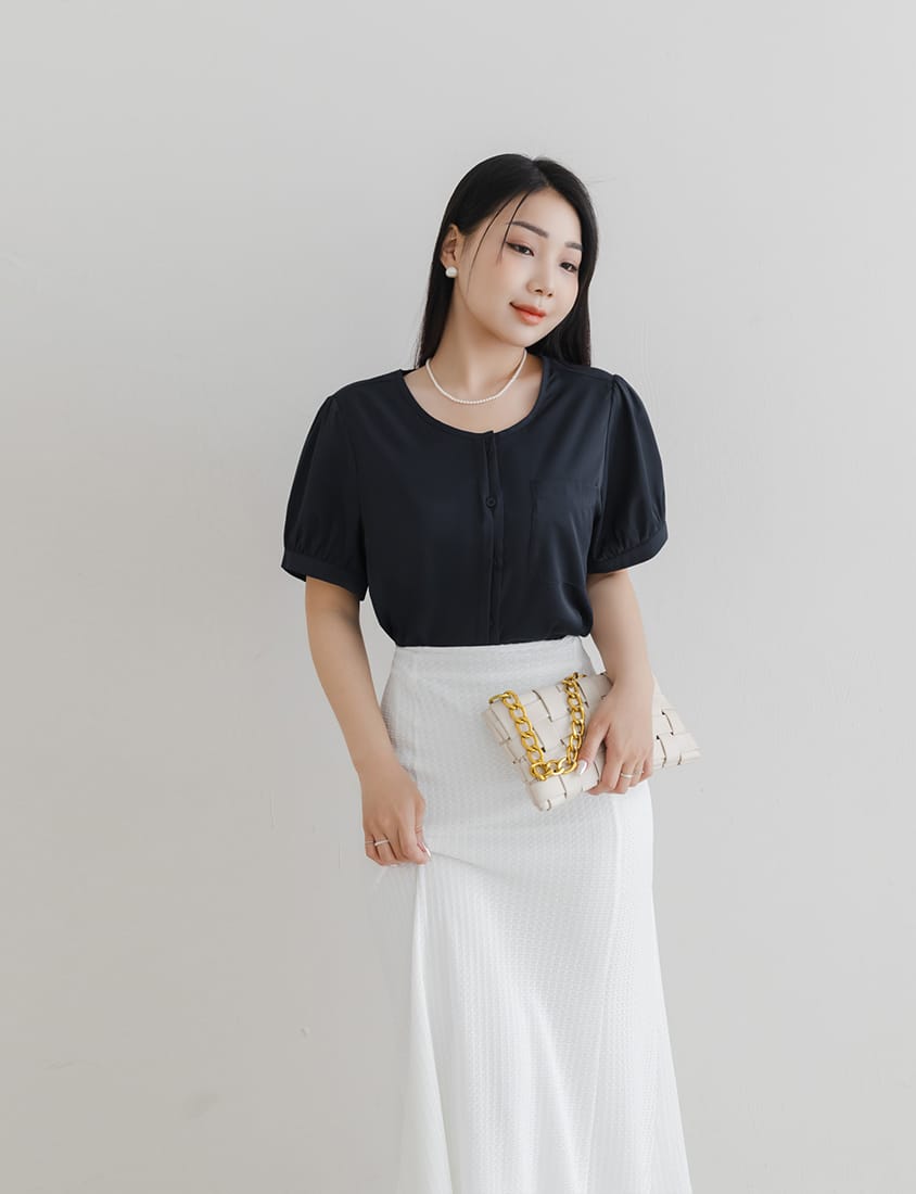 MISS. Minimalist Double Placket Pocket Plus Size Blouse