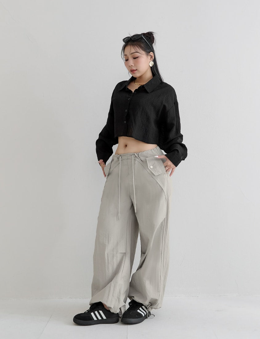 MUA! Edgy Utility Cargo Drawstring Pleated Plus Size Wide Leg Pants