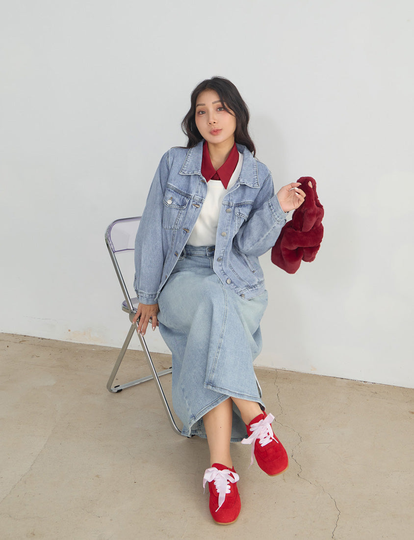 Pear-Shaped Friendly! Perfect Fit Back Slit Plus Size Denim Maxi Skirt