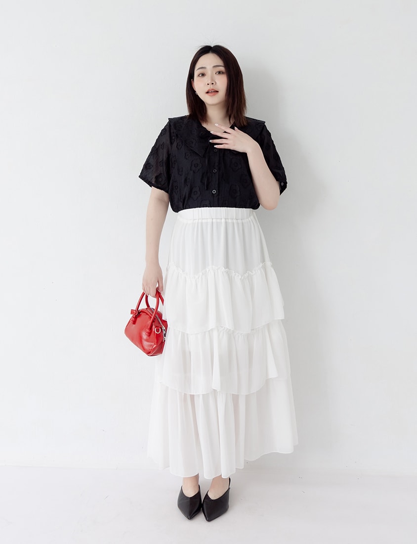 Two-Piece Floral Collar Tie Plus Size Shirt (with Camisole)