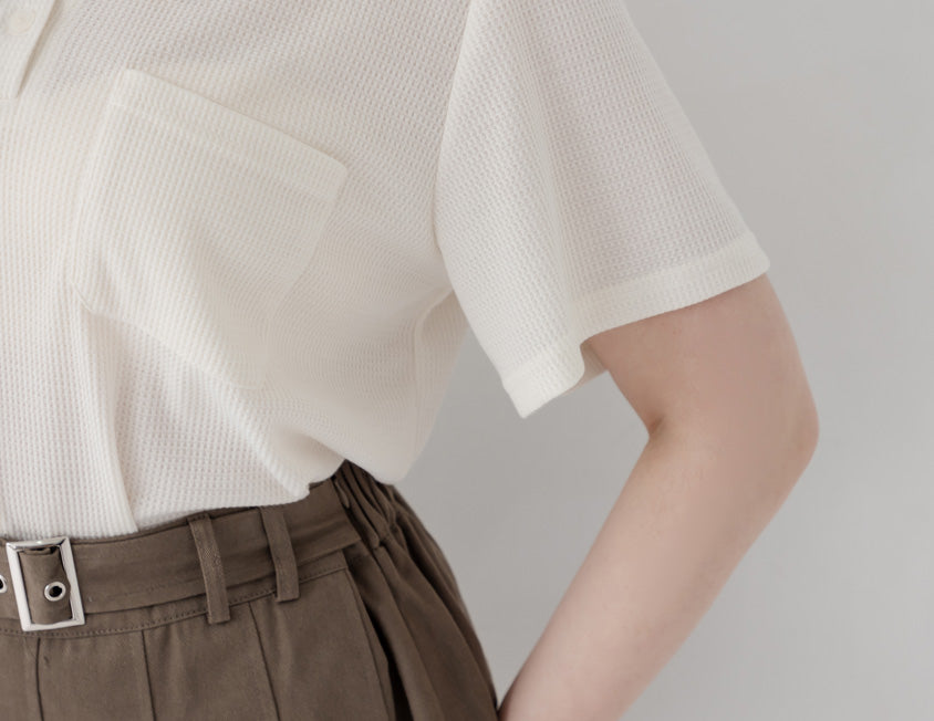 Skin-Friendly Waffle Knit Polo Plus Size Top