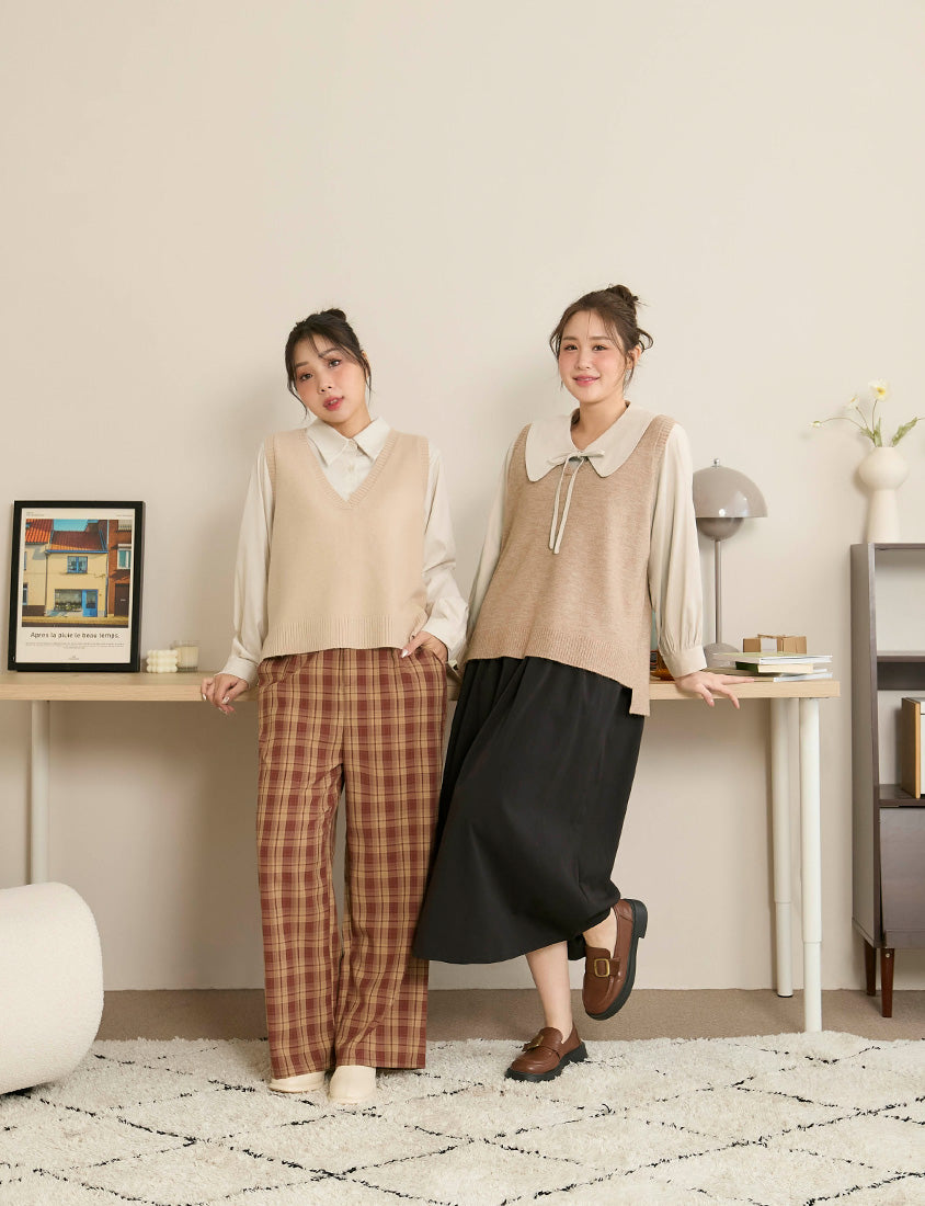 Versatile Multicolor V-Neck Mid-Length Plus Size Knit Vest